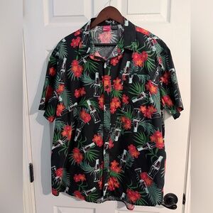 Coca Cola Hawaiian Shirt Mens XL Coke Bottles Logo Floral Pocket Button Up